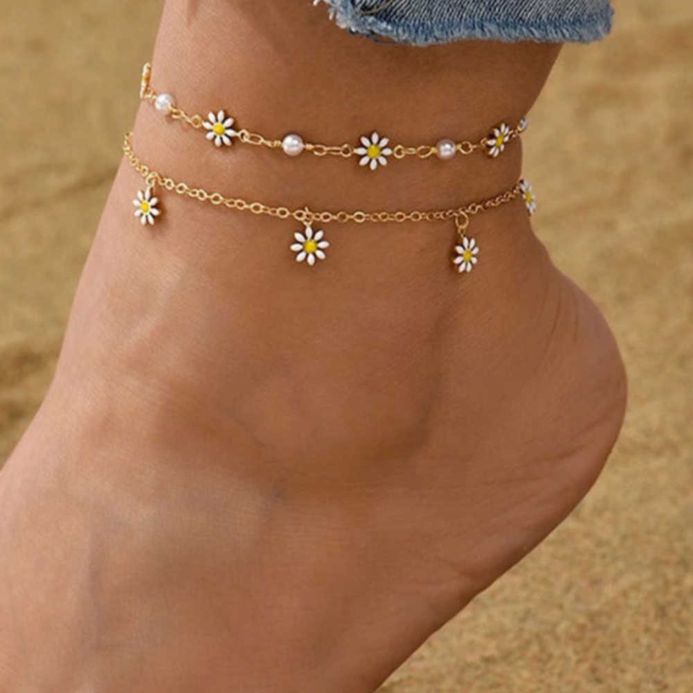 Floral Summer Daisy Chain Anklet